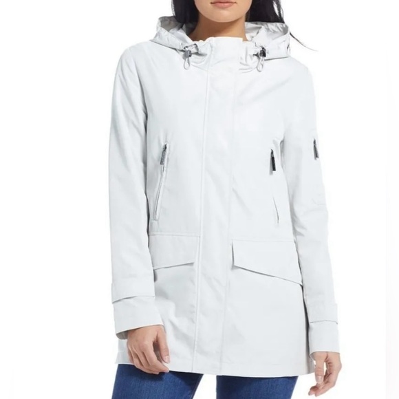 Ellen Tracy Water Repellent Hooded Parka Anorak Jacket Stone Gray/White -Small - Picture 1 of 14